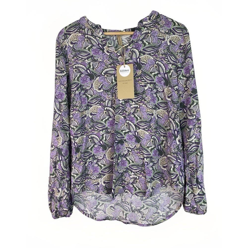 NWT Soyaconcept 40488 Women's S Purple Paisley Adine Print Henley Top